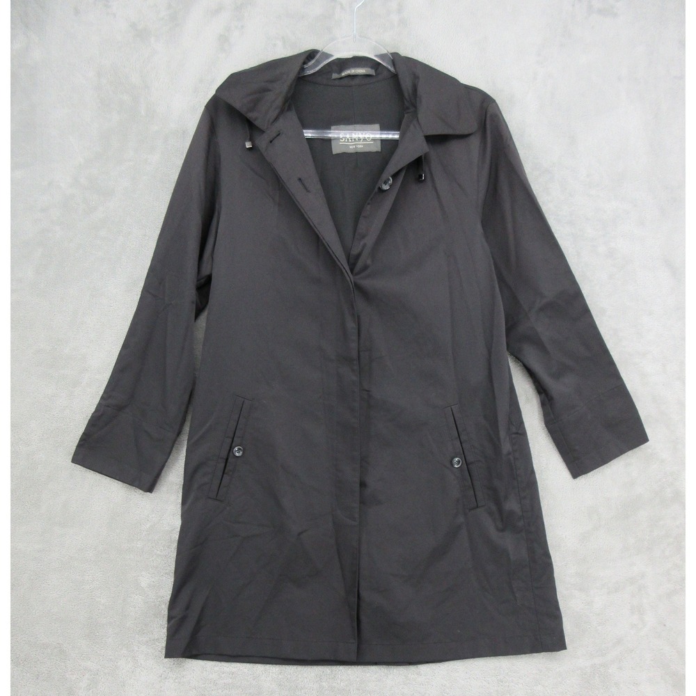 Sanyo Raincoat Womens Size XS Lightweight Trench Pockets Removable Hood Black